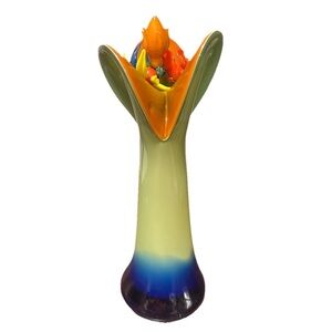 Munore Multi-colored Cased Glass Flower Shaped Vase Art Gorgeous Good Condition